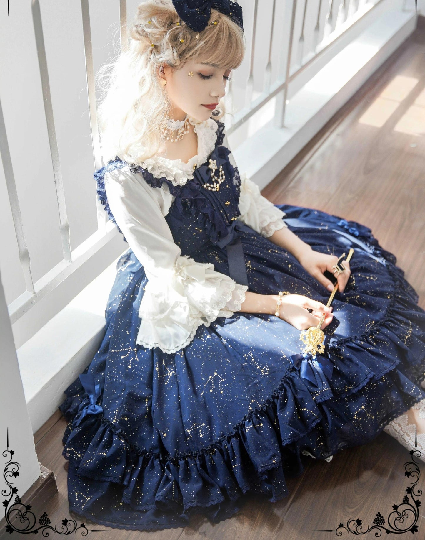 Sakuya Lolita - Whisper Of Stars - Constellation Foil Printing Elegant Lolita High Waist JSK Dress