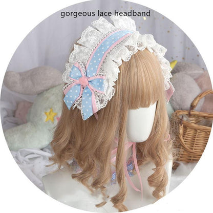 Manmeng - Pink and Blue Sweet Lolita Bow Headwear