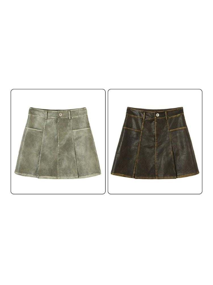 Distressed fake Leather Skirt【s0000003377】