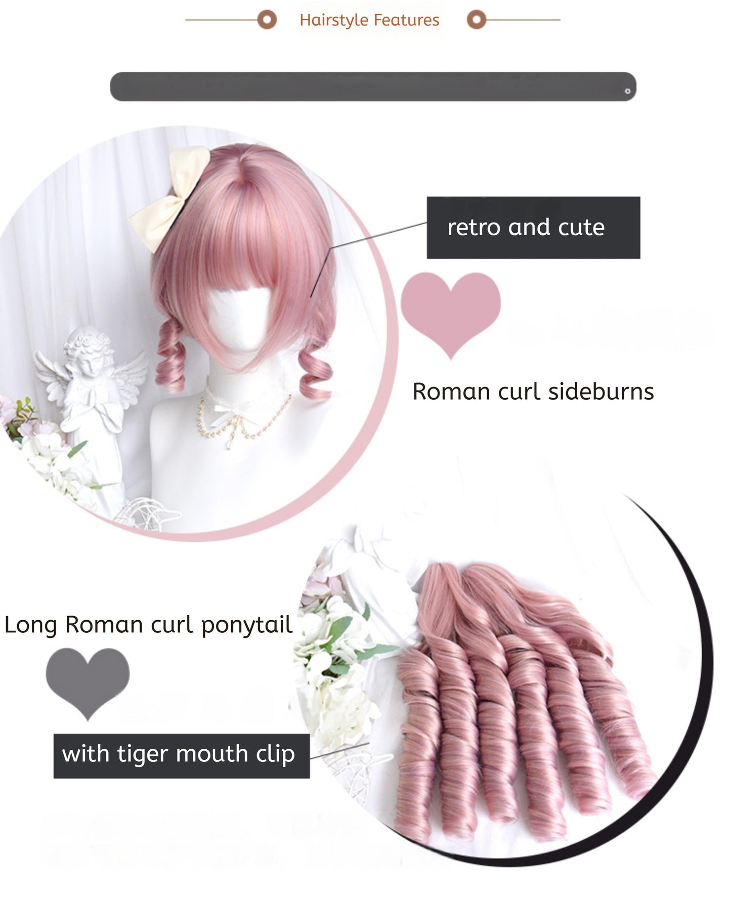 Sinwavy - Sweet Lolita Wig, Detachable Roman Curl Ponytail