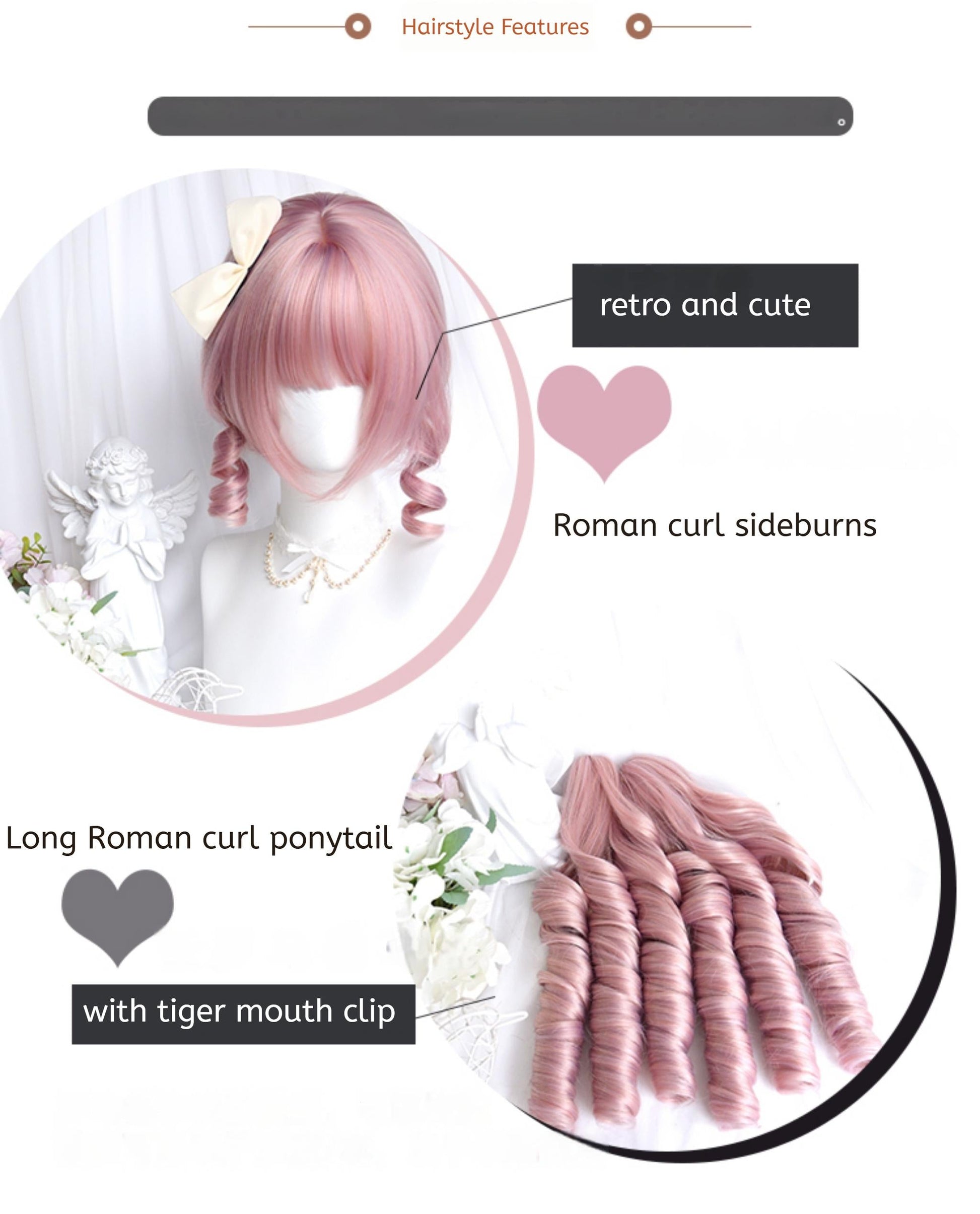 Sinwavy - Sweet Lolita Wig, Detachable Roman Curl Ponytail