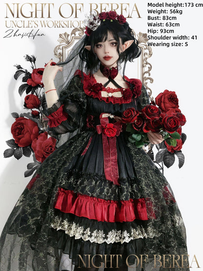Uncle's Workshop - Night of Berea - Gothic Lolita OP Black and Red Lolita Dress