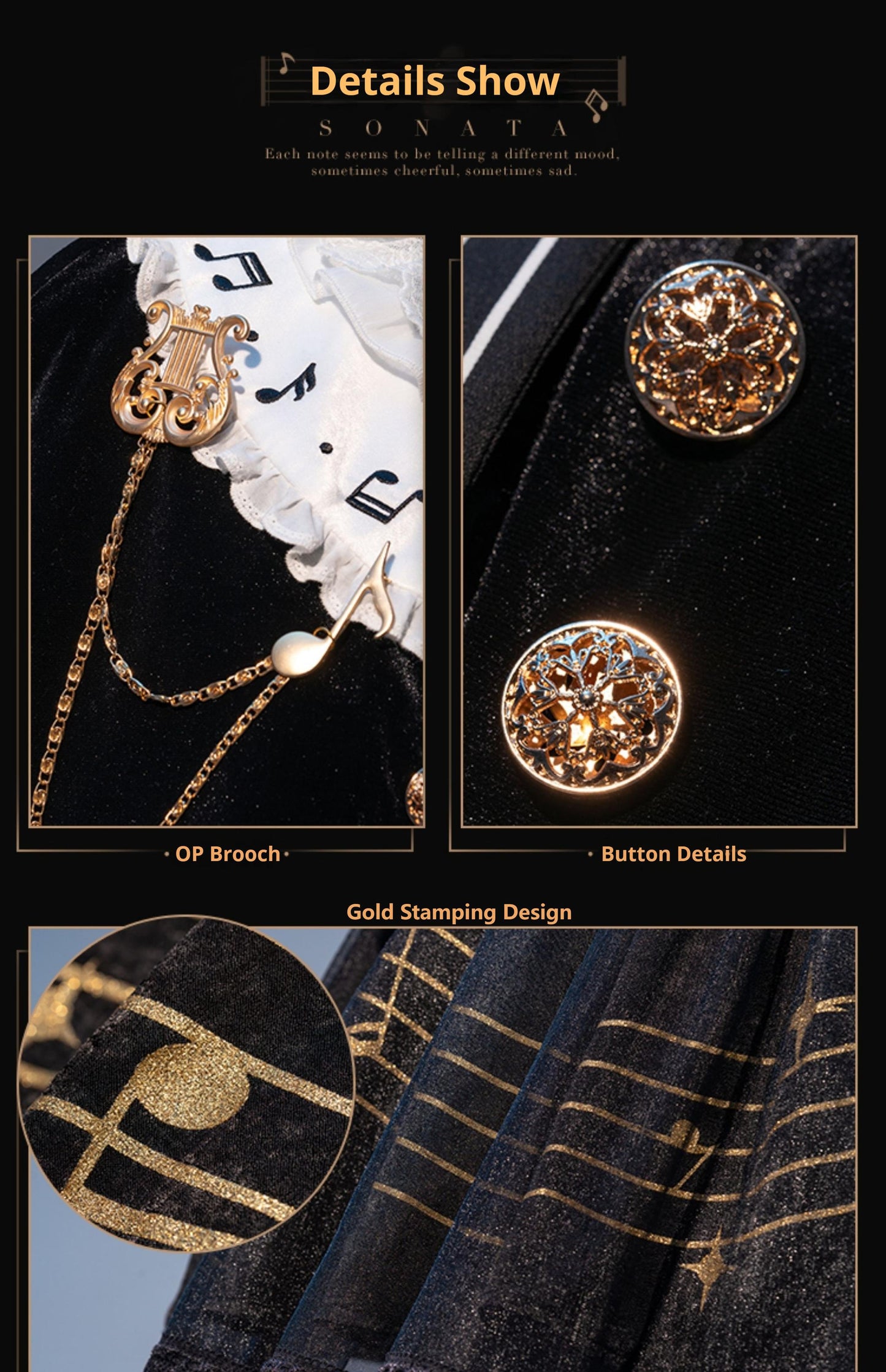 Forest Fluorescent Carps - Black and White Sonata - Ouji Lolita Vest Suit and Vintage Lolita OP Dress