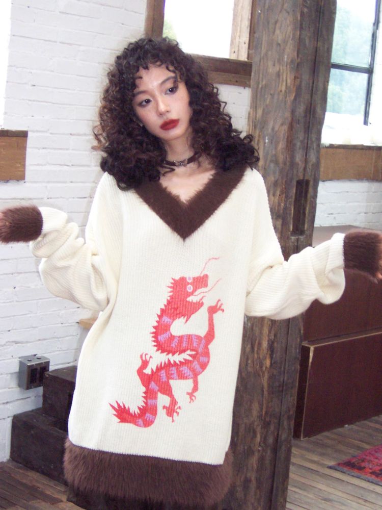 Loose Dragon Print Sweater【s0000005124】