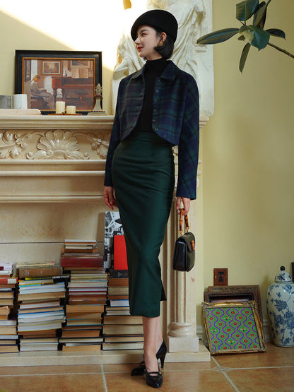 Dark Green Lady Tweed Tube Skirt