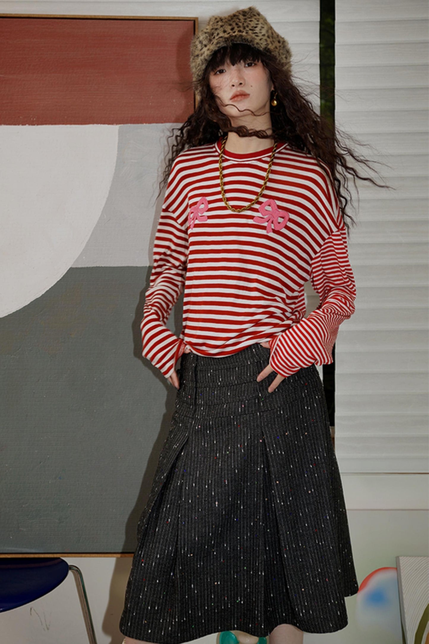 Loose Fit Wool Knit Striped T-Shirt