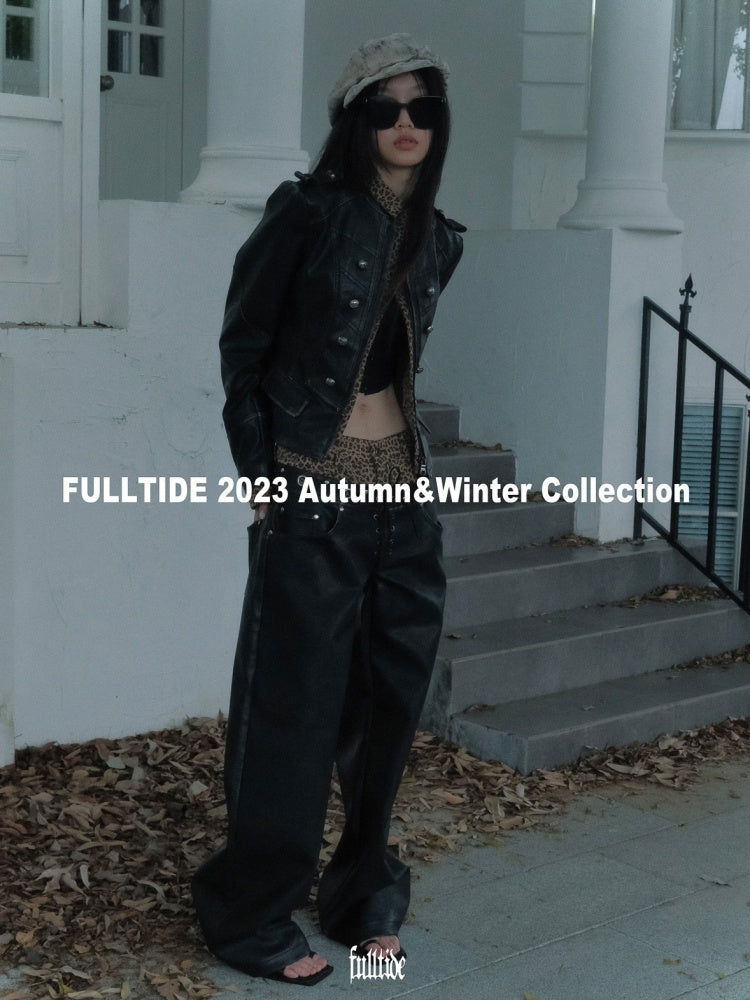 Leopard Pattern Splicing Leather Wide Pants【s0000004171】