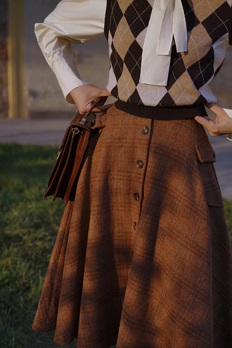 British Plaid Retro Umbrella Skirt