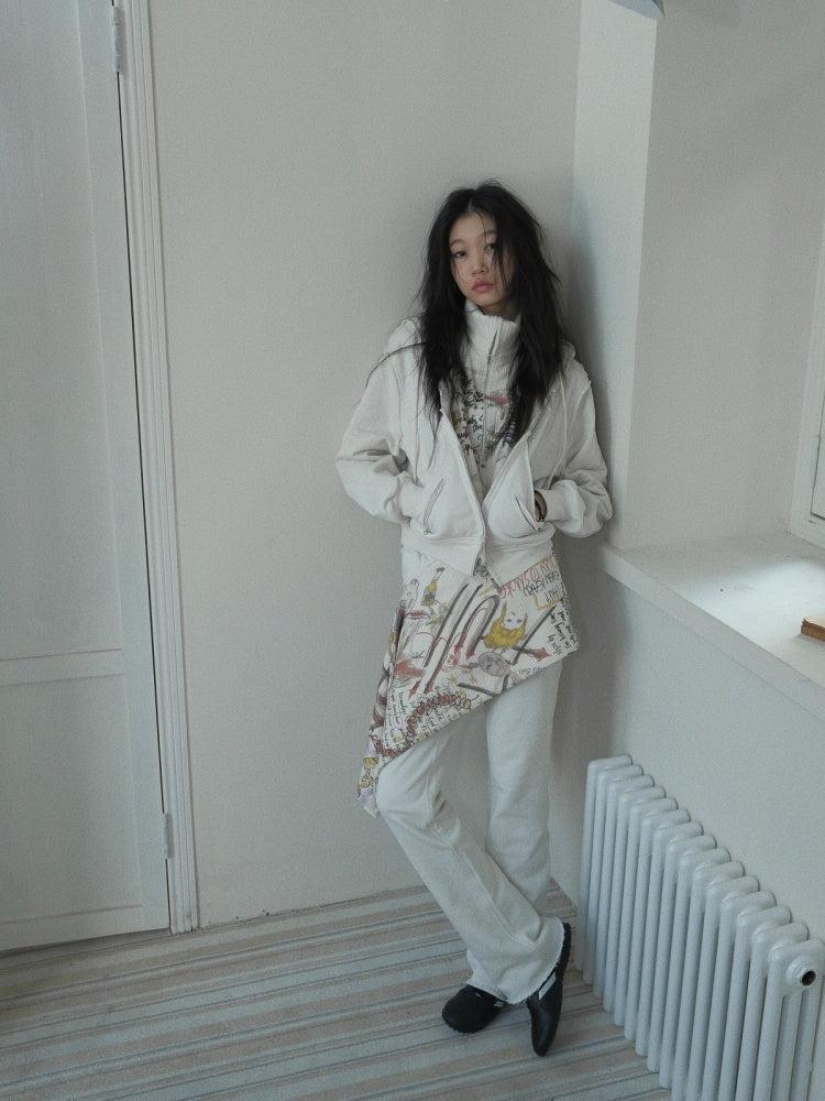 Graffiti Print Faux Two Piece Splicing Sweat Hoodie & Pants Set Up【s0000004158】