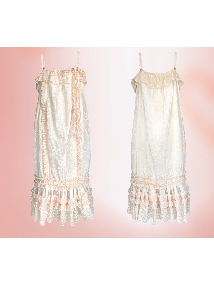 French Retro Ruffle Lace Embroidery Cami Dress【s0000003584】