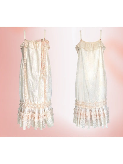 French Retro Ruffle Lace Embroidery Cami Dress【s0000003584】