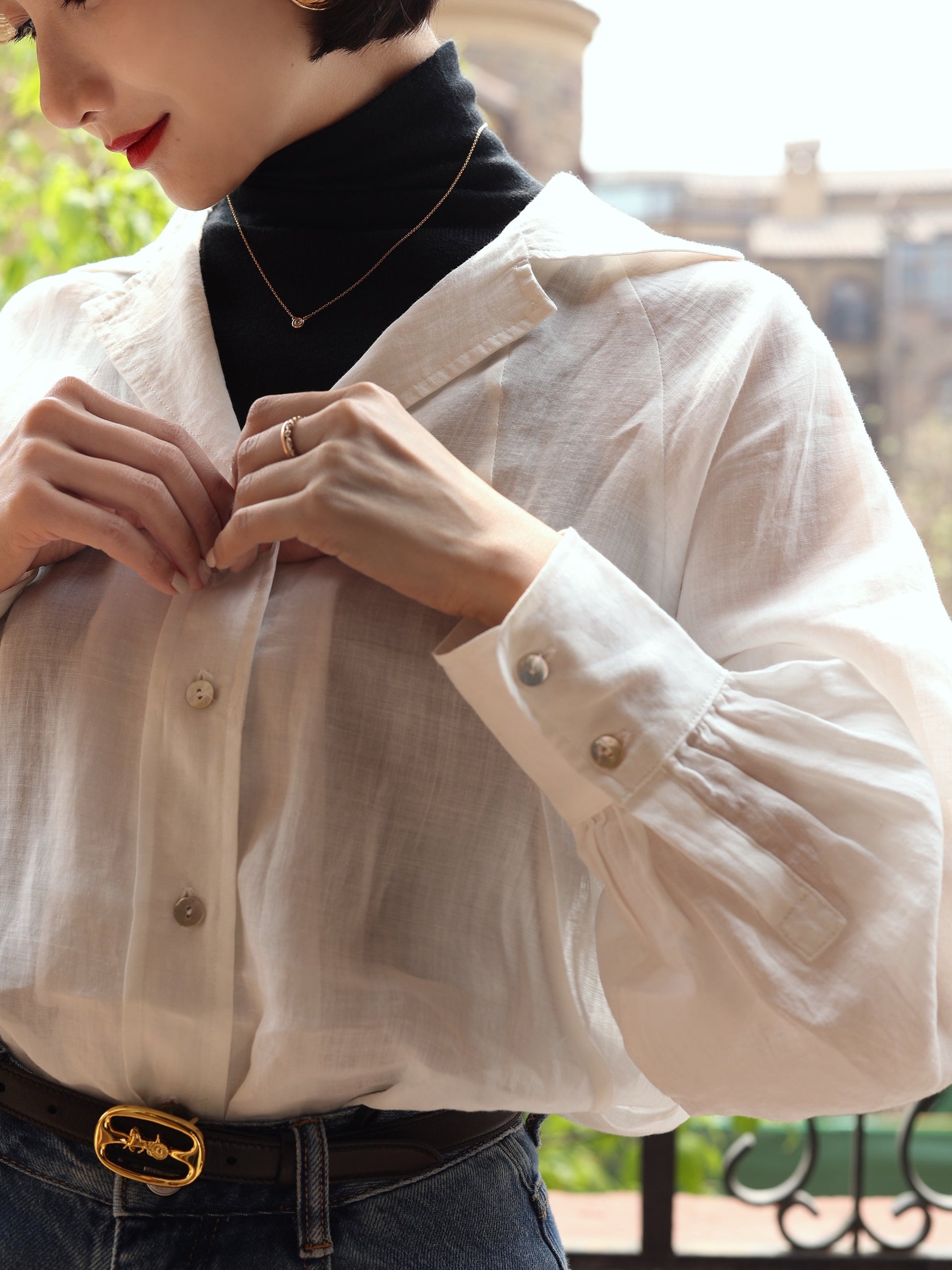 Lady White Linen Blouse