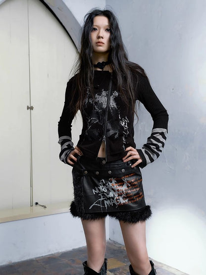 Black leather spelling wool package hip dress pants【s0000004515】