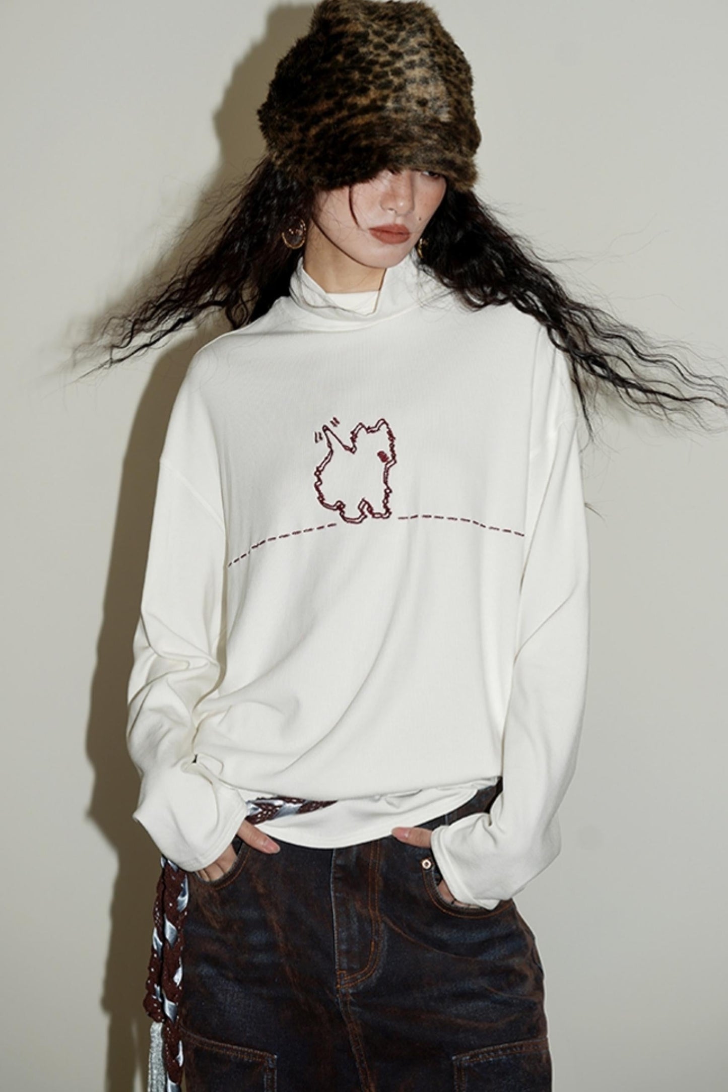 Casual Puppy Design Crewneck Top