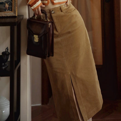 Gray brown retro straight skirt