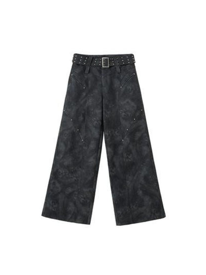 Retro metal rivets leather pants【s0000004869】