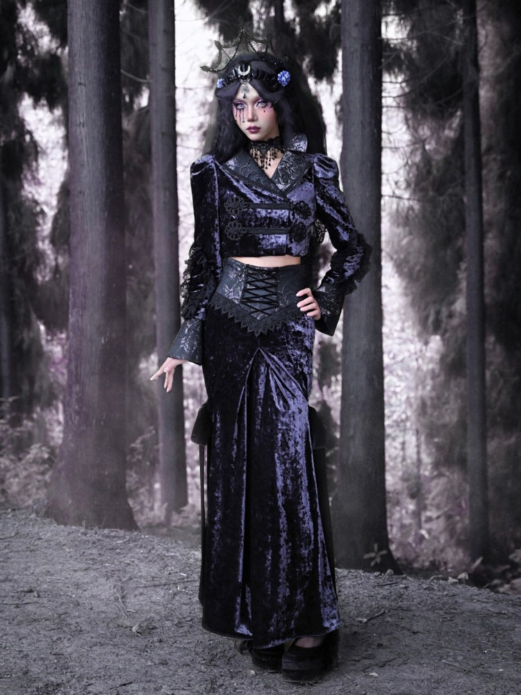 Gothic Velvet Lace Up Lace Mermaid Long Skirt【s0000003869】