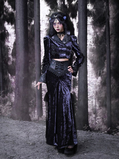 Gothic Velvet Lace Up Lace Mermaid Long Skirt【s0000003869】