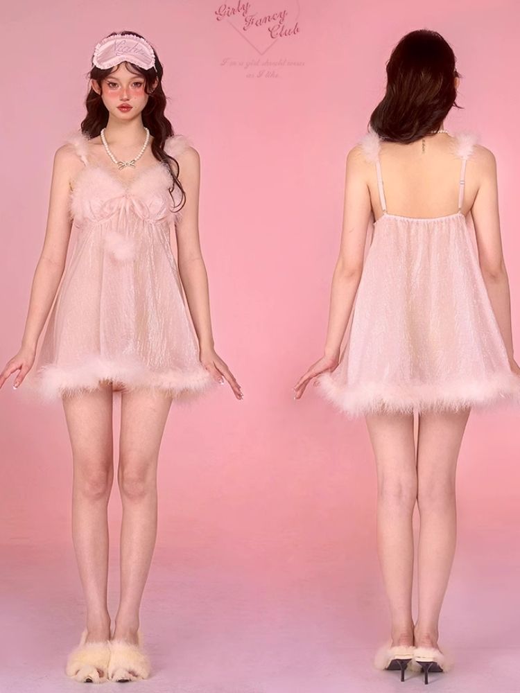 Sexy Pajamas Pink Halter Dress Robe Set【s0000006583】