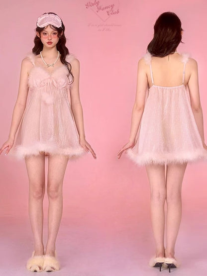 Sexy Pajamas Pink Halter Dress Robe Set【s0000006583】