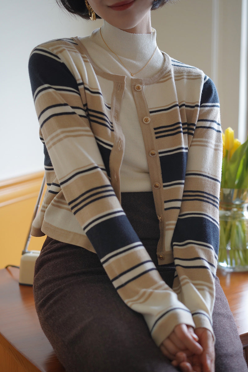 Lady's Striped Knit Cardigan