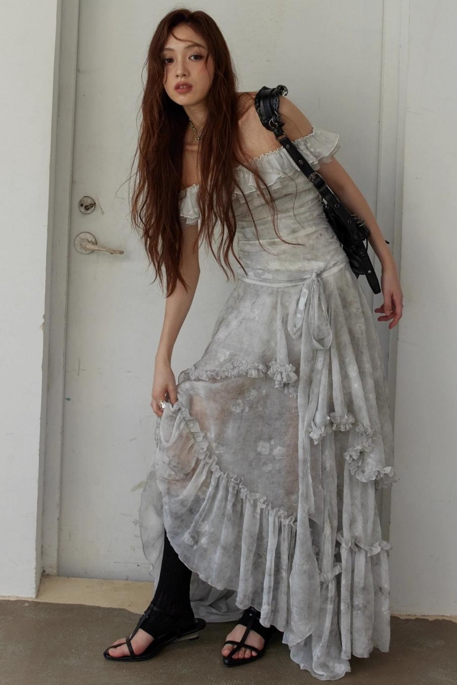 Vintage Gray Ruffle Dress