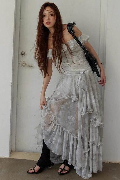 Vintage Gray Ruffle Dress