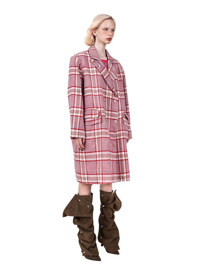 Plaid Mid Length Double Breasted Coat【s0000004348】