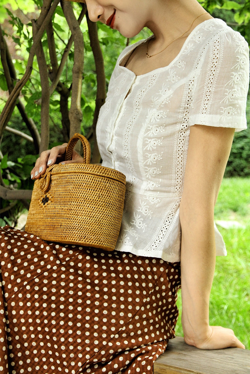 white embroidered classic blouse