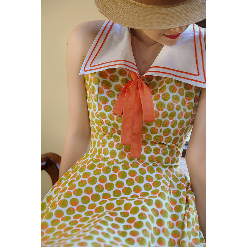 Yellow green orange polka dot pattern classical dress