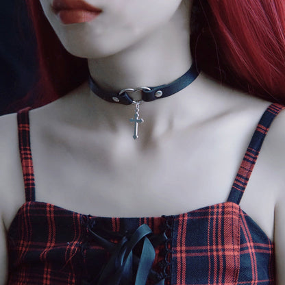 Strange Sugar - Gothic Lolita Cross Leather Choker