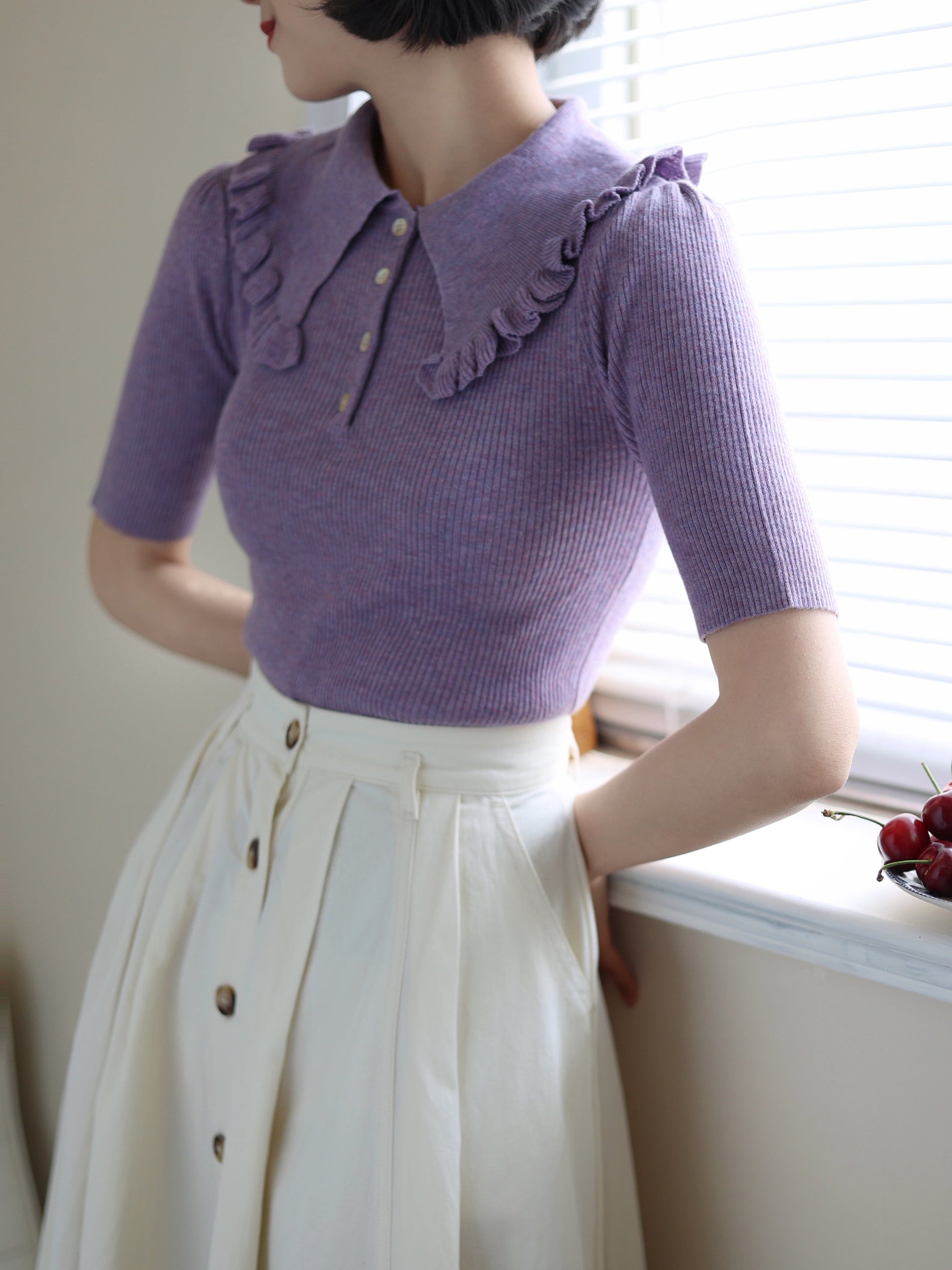 Modest Purple Lady Retro Knit Top