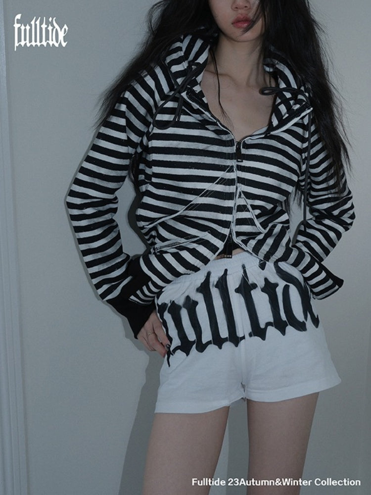 Striped Zipper Hooded Sweat Jacket & Pants Setup【s0000004162】