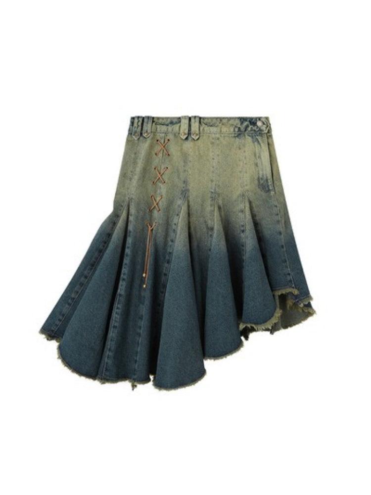 Gradient Bandage Irregular Hem Denim Skirt【s0000003194】