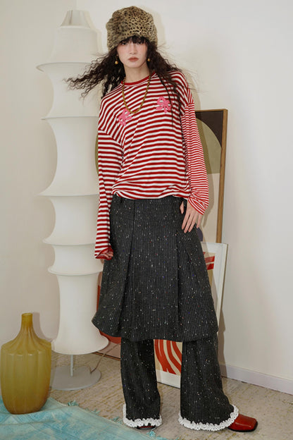 Loose Fit Wool Knit Striped T-Shirt