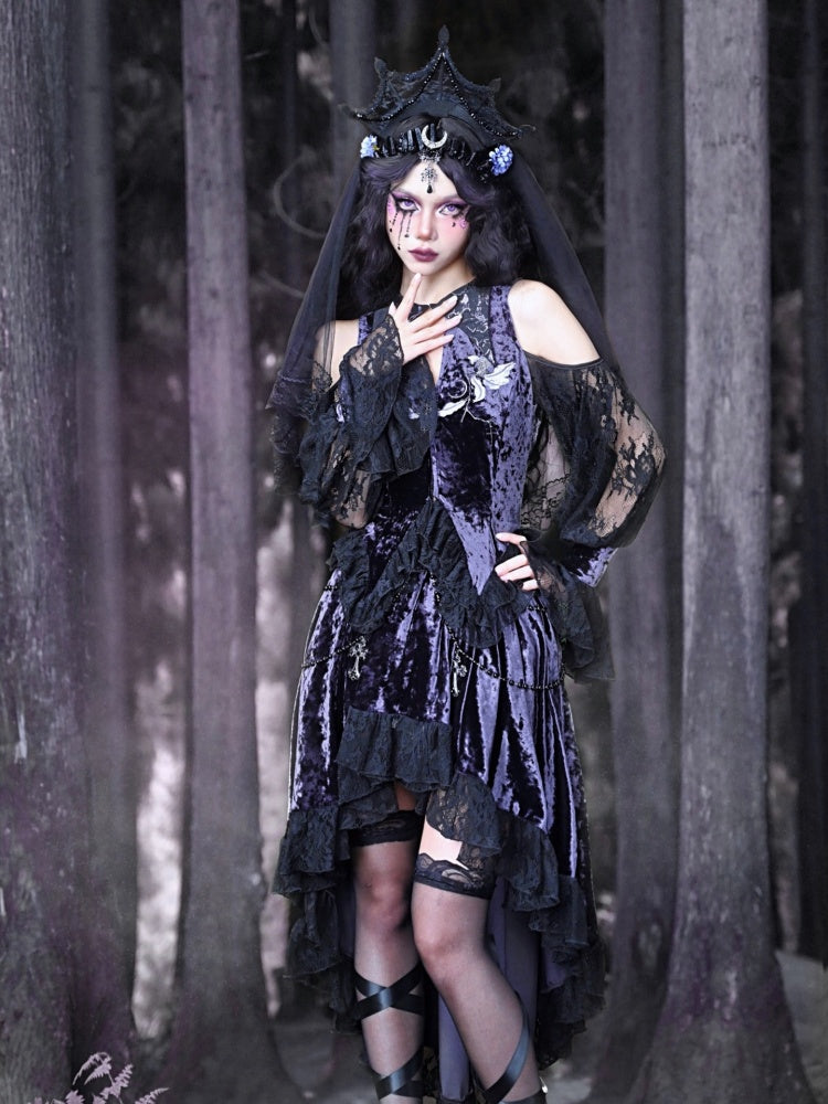 Gothic Velvet Open Shoulder Lace Flower Blouse【s0000003868】