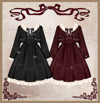 Yingtang - Plus Size Lolita French Retro Dress Set