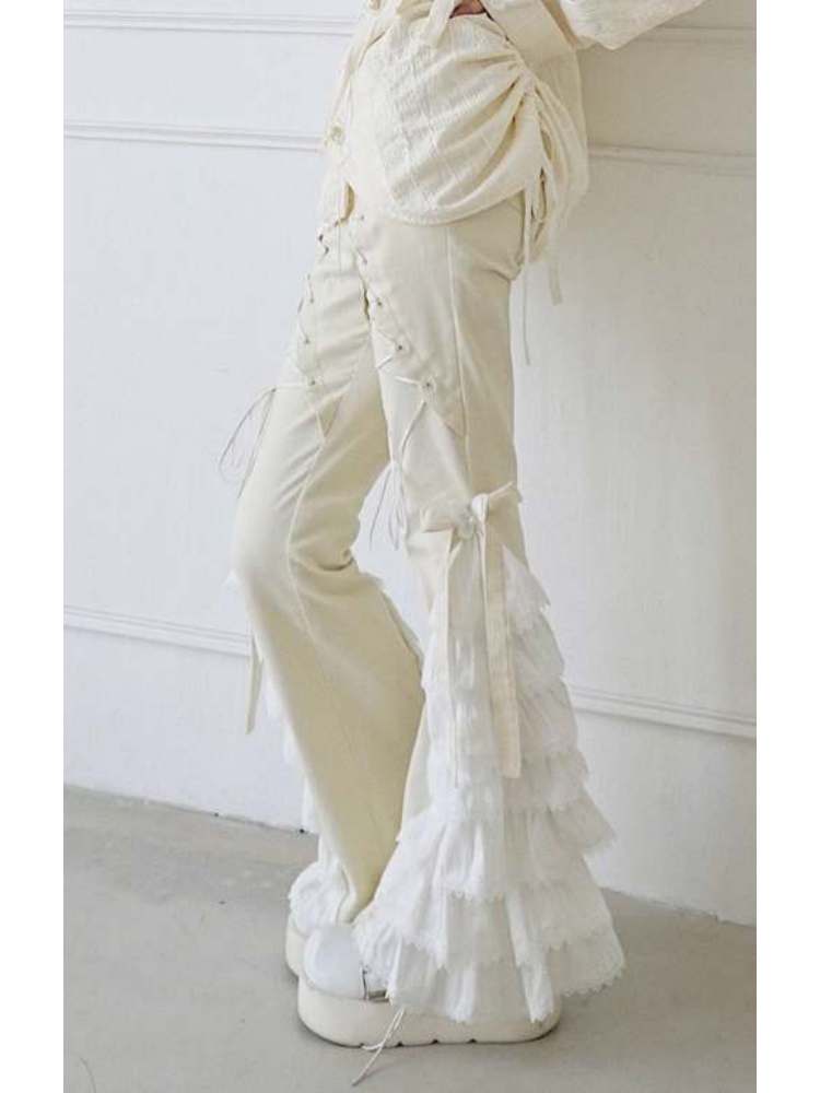 Lace-Up Tiered Bowknots Flared Pants【s0000008155】