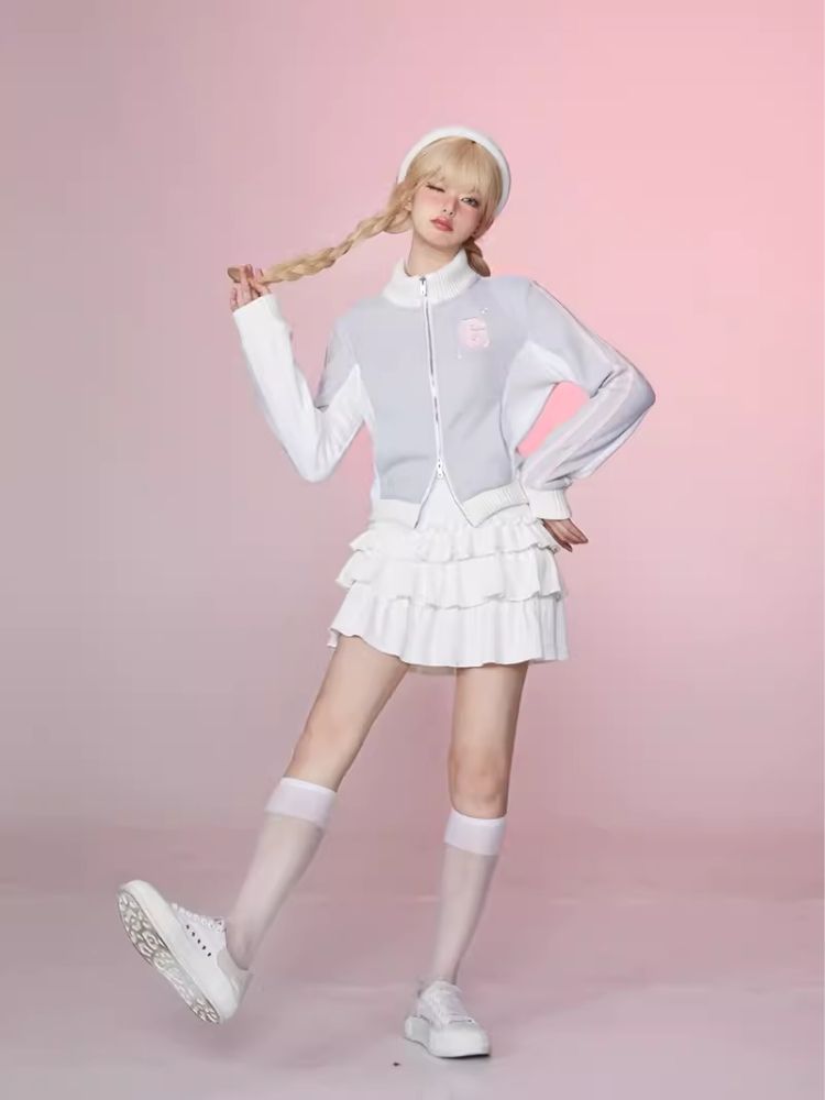 Stand Up Neck Top Double Zipper Sweatshirt【s0000006345】