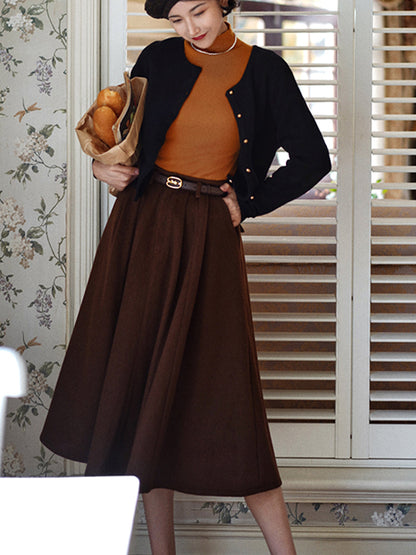 Dark Brown Lady Retro Umbrella Skirt