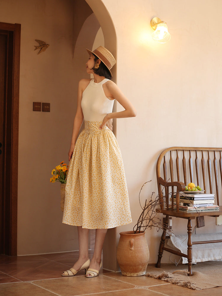 Wisteria yellow bouquet french retro skirt