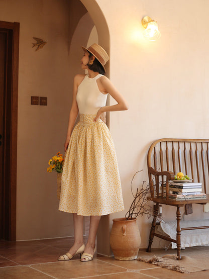 Wisteria yellow bouquet french retro skirt