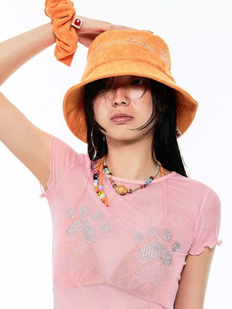 Towel Fabric Rhinestone Bucket Hat【s0000009186】