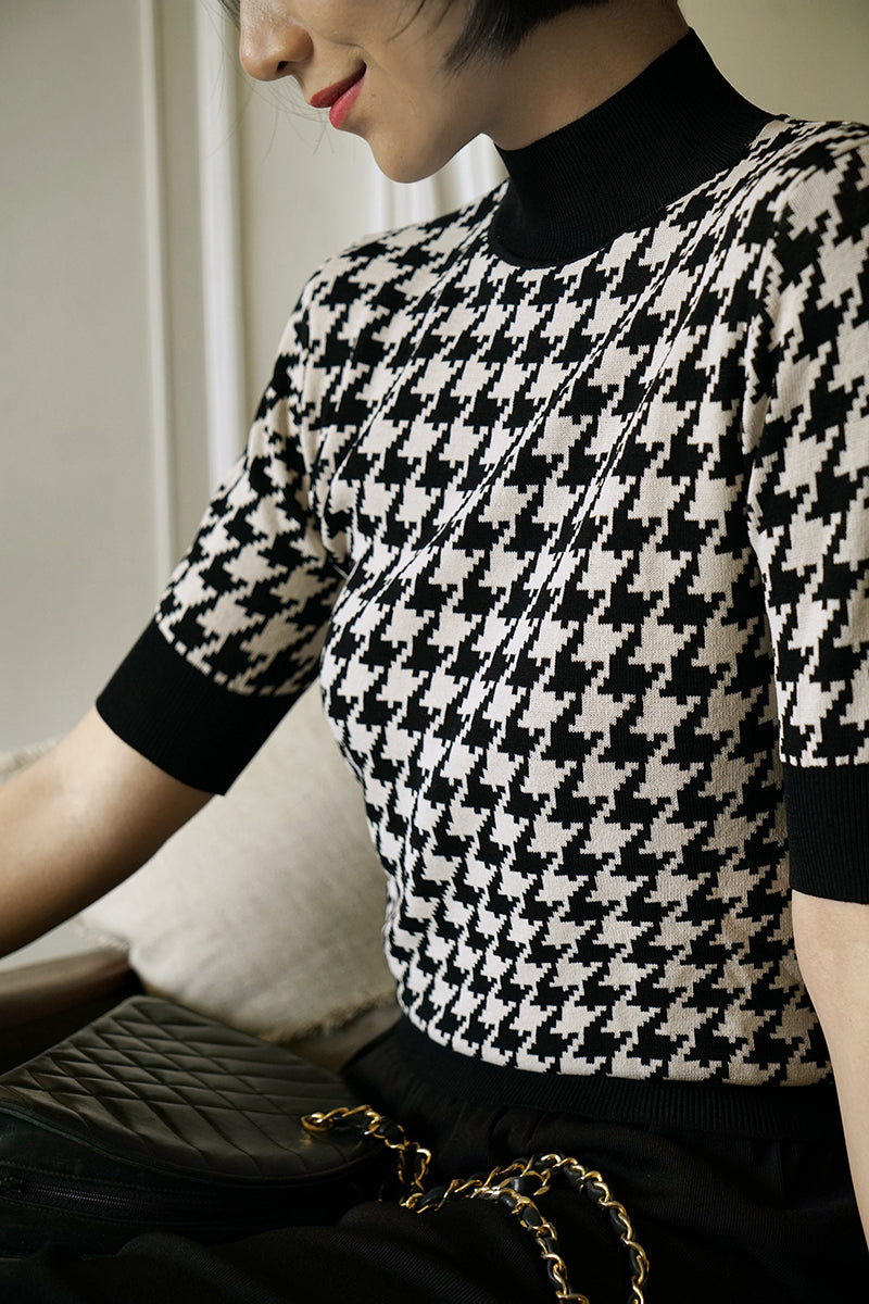 houndstooth vintage turtle knit