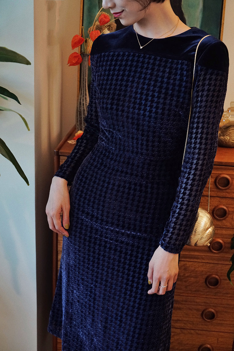 Navy blue velvet dress