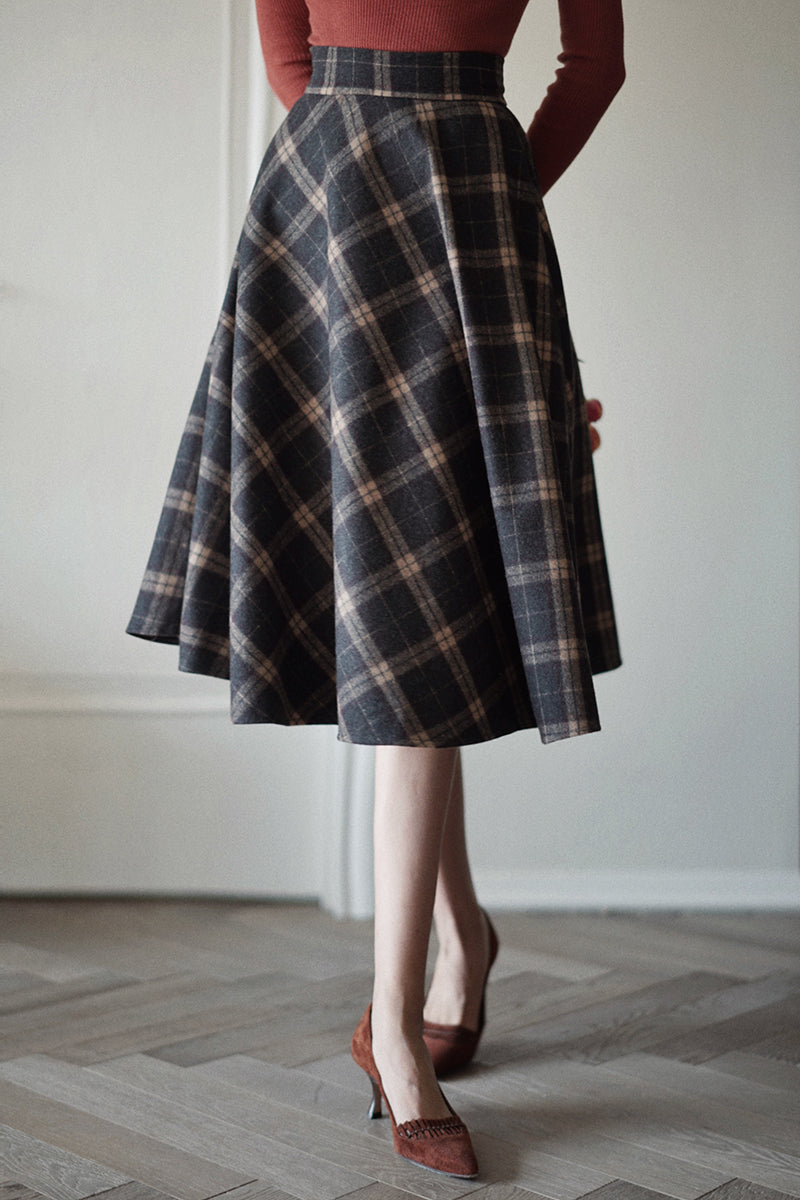 Western ladies plaid retro skirt