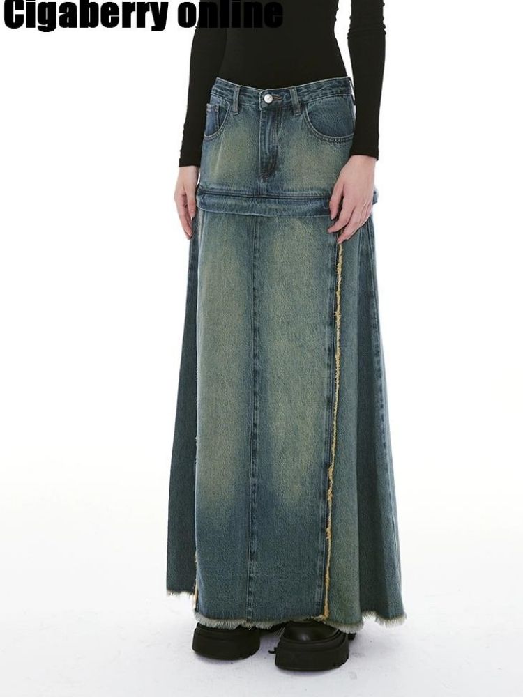 Denim Low Waist Long Half Skirt【s0000004967】