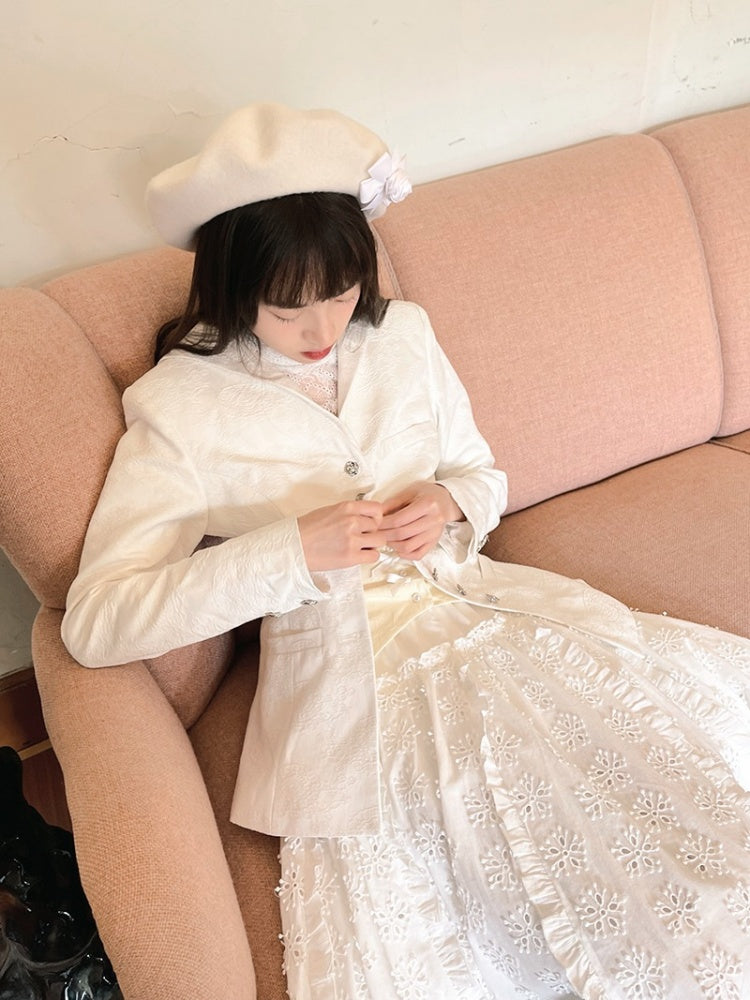 Sailor Collar Rose Button Jacquard Jacket【s0000003813】