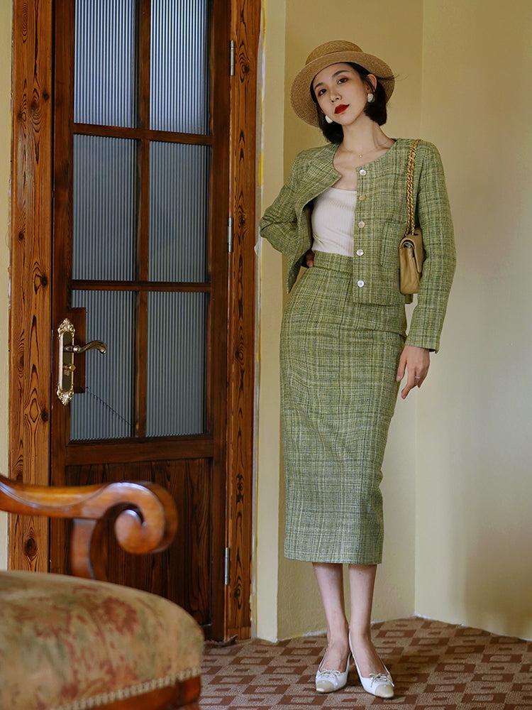 Tweed jacket and classical skirt