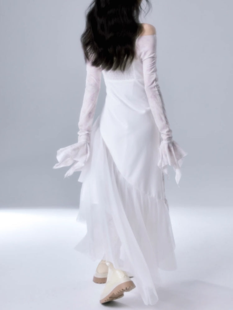 Patchwork Ruffle Suspender Long Dress & Waistcoat【s0000004379】